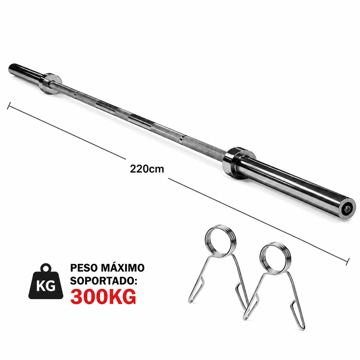 Barra Olímpica 20kg 2.2m con Collarines | Soporta 300kg