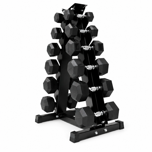 Kit Mancuernas Hexagonales 105kg con Rack | Set Completo