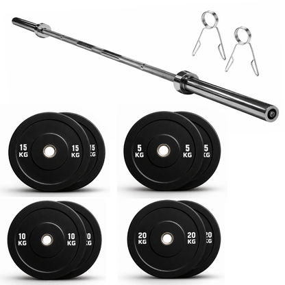 Set Barra Olímpica + Discos Bumper 100kg | Kit Alto Rendimiento