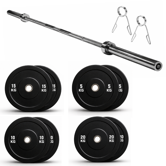 Set Barra Olímpica + Discos Bumper 100kg | Kit Alto Rendimiento