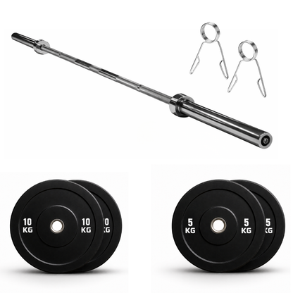 Set Olímpico Barra 2.2m + Discos Bumper 30kg | Kit Pesas 50mm