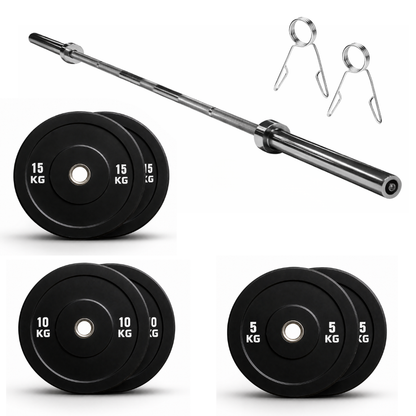 Kit Olímpico Barra 2.2m + Discos Bumper 60kg | Set Fuerza Avanzada