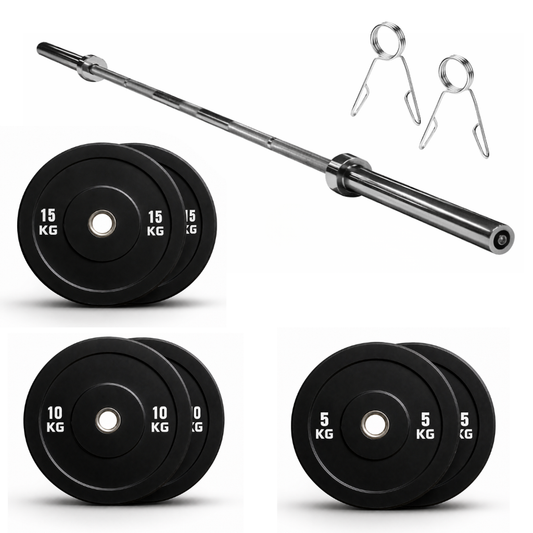 Kit Olímpico Barra 2.2m + Discos Bumper 60kg | Set Fuerza Avanzada